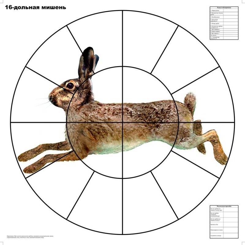 Мишень для пристрелки дробовых ружей 16-дольная "Русак" (100 шт./уп.)